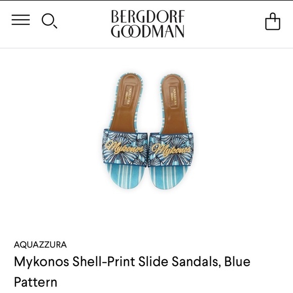 AQUAZZURA Mykonos Shell-Print Slide Sandals Blue Pattern Bright Travel Slides 41 - Picture 7 of 12
